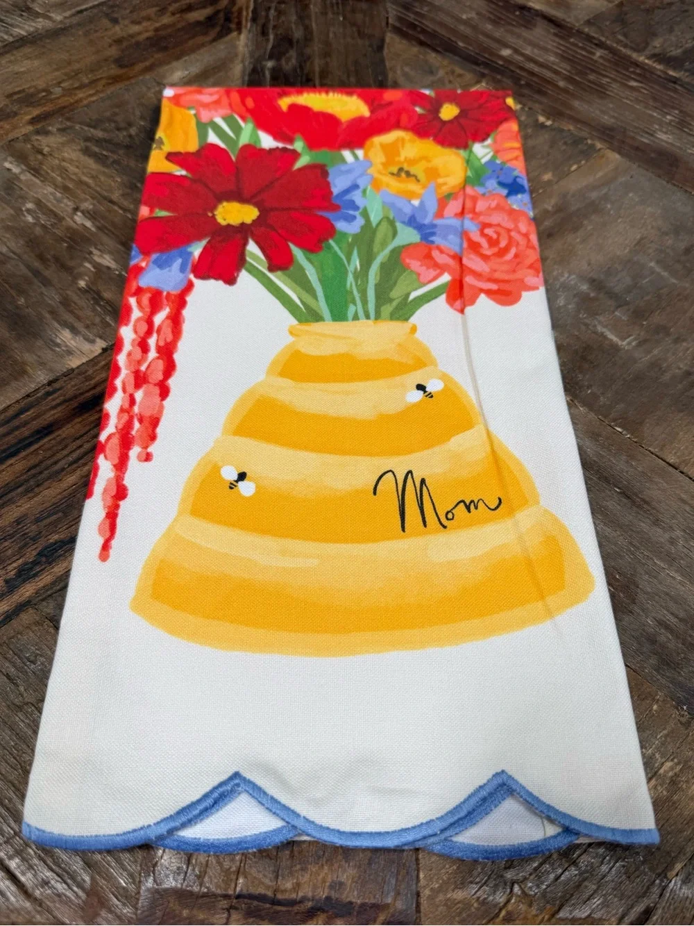 Anthropologie Mom Bee Hive Floral Kitchen Dish Cotton Towel Multicolor New w/Tag
